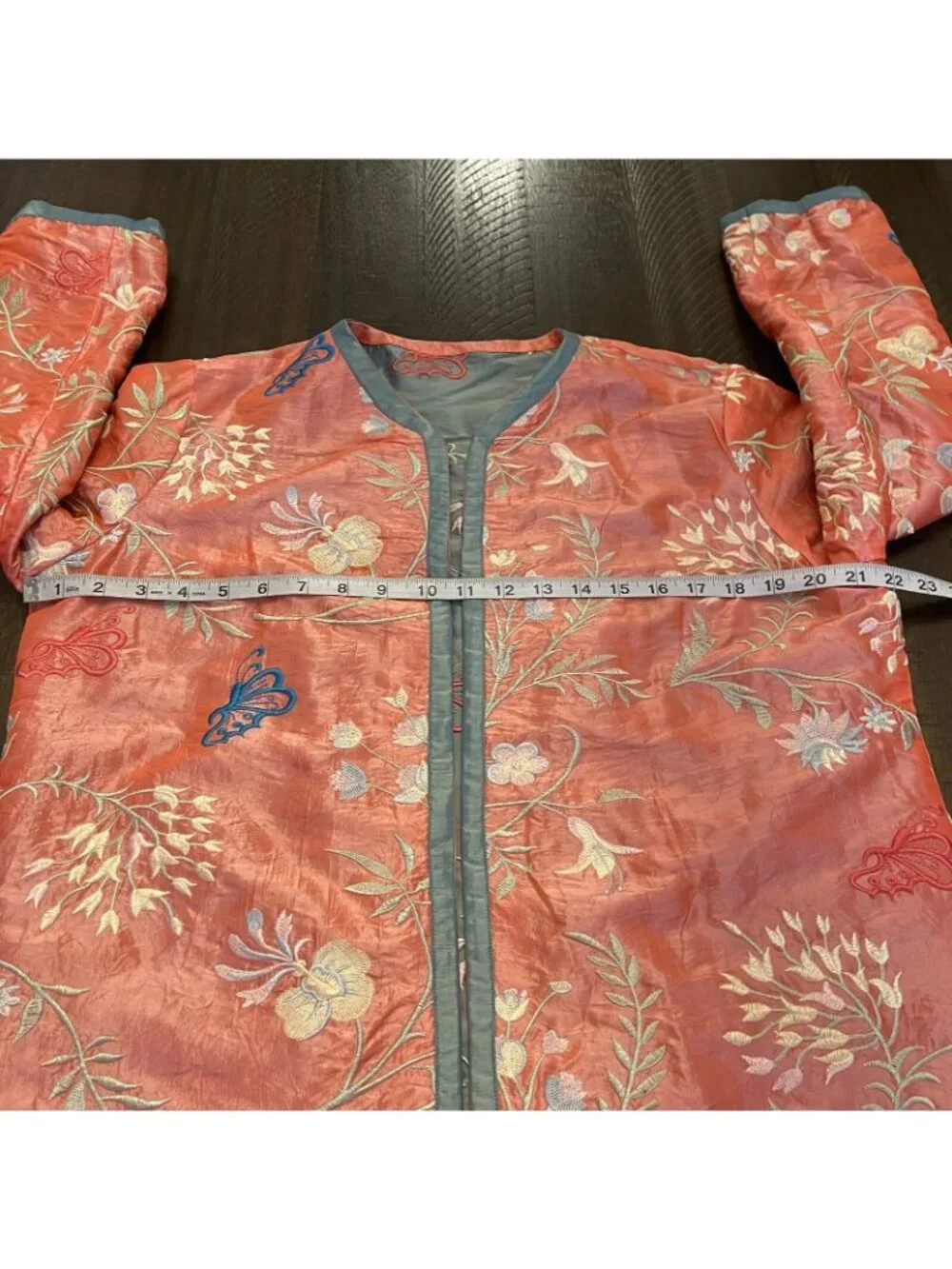 VTG Reversible Silk Embroidered Asian Open Jacket Floral Butterfly Boho SZ XL
